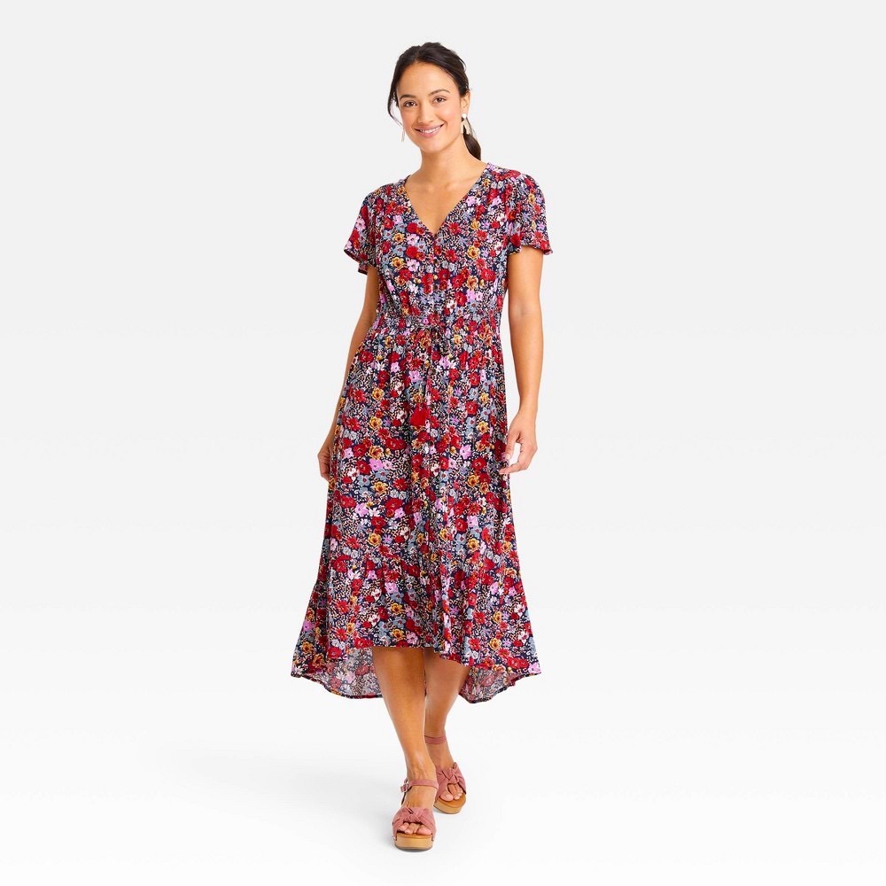 Women's Flutter Short Sleeve Smocked Detail Dress -Knox Rose size small